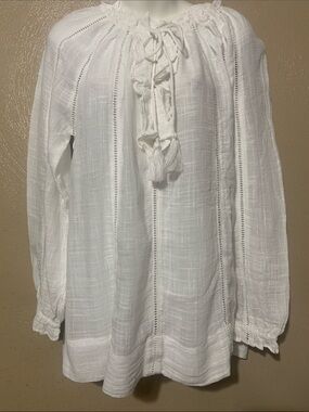 Sundance size M White Gauze Peasant Tunic Ruffled Tassel Tie